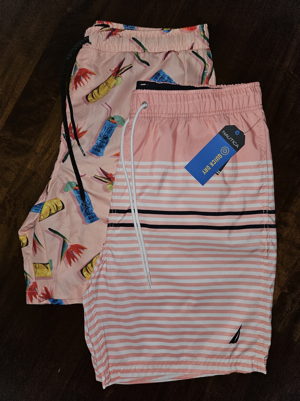 NWTs Men's Pink Striped & Tropical Panel Swim Short Bundle